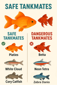 infographic-style checklists of safe tankmates vs. dangerous ones