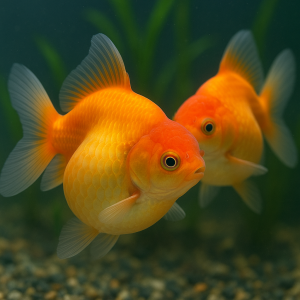 Male goldfish chasing female during spawning—sign of reproductive activity